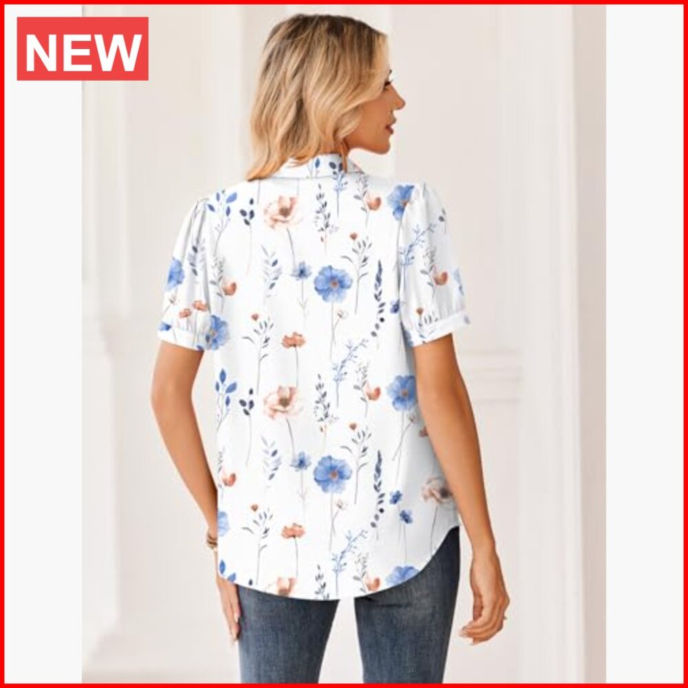 Polyester Chiffon Button Down Shirt Puff Short Sl… - image 5